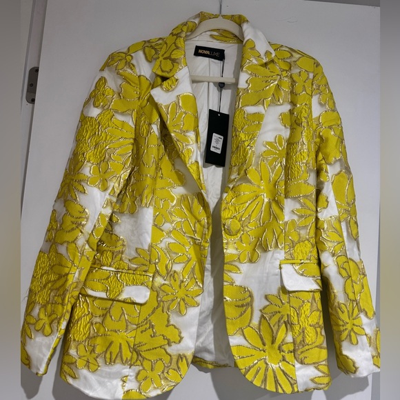 Fashion Nova Poppy Embroidered Yellow Blazer NWT - Picture 7 of 11